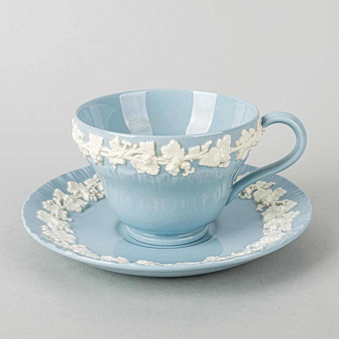 WEDGWOOD White On Blue Embossed Queens Ware 70 Pieces