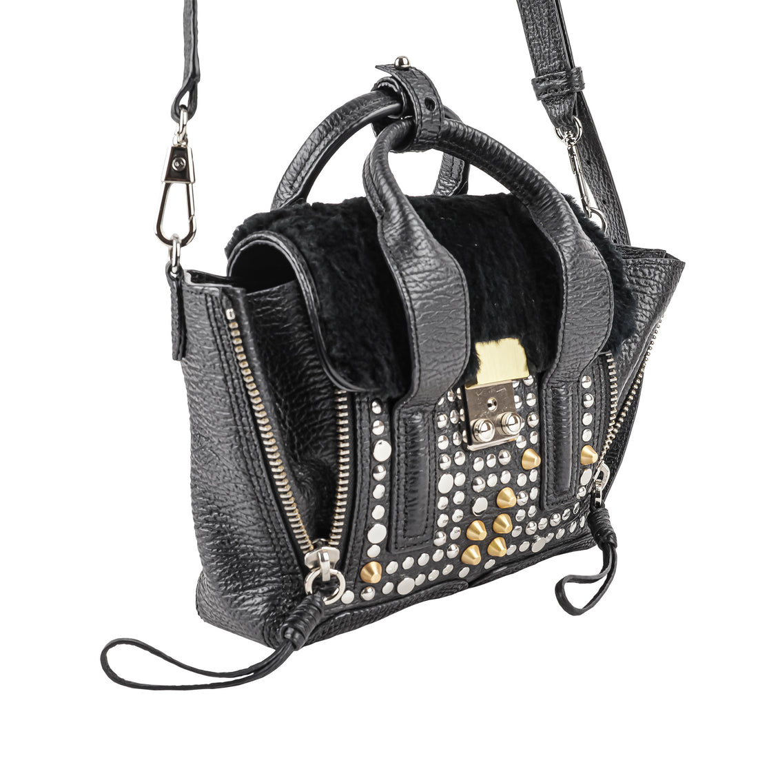 PHILIP LIM Pahli Satchel Studded Leather/Fur Mini Handbag