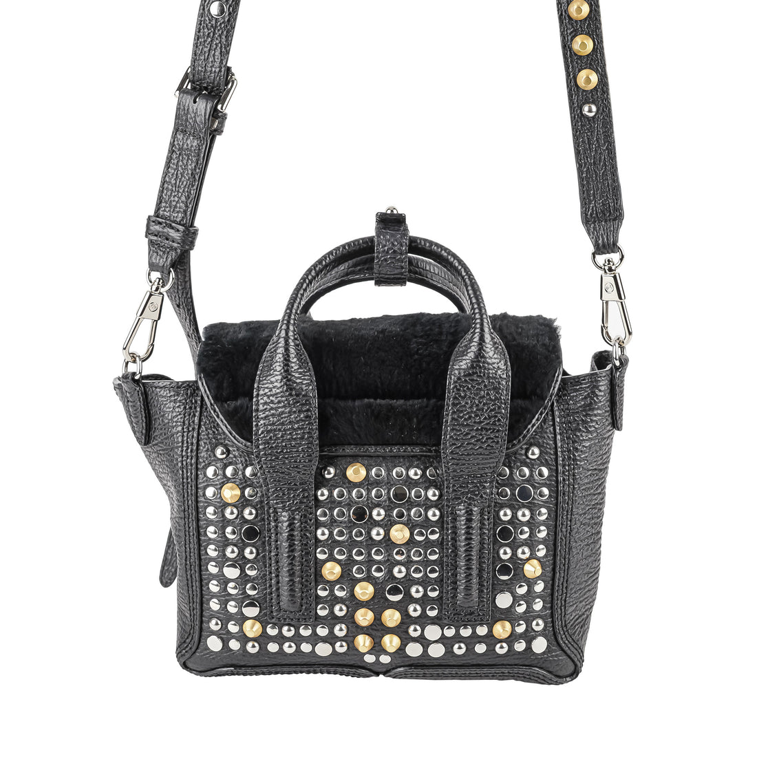 PHILIP LIM Pahli Satchel Studded Leather/Fur Mini Handbag
