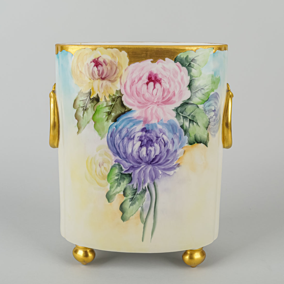 GUERIN-POUYAT-ELITE Limoges Hand Painted Oval Cachepot