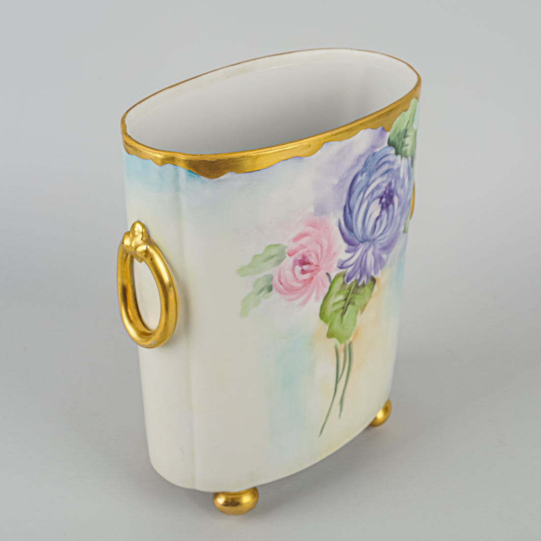 GUERIN-POUYAT-ELITE Limoges Hand Painted Oval Cachepot