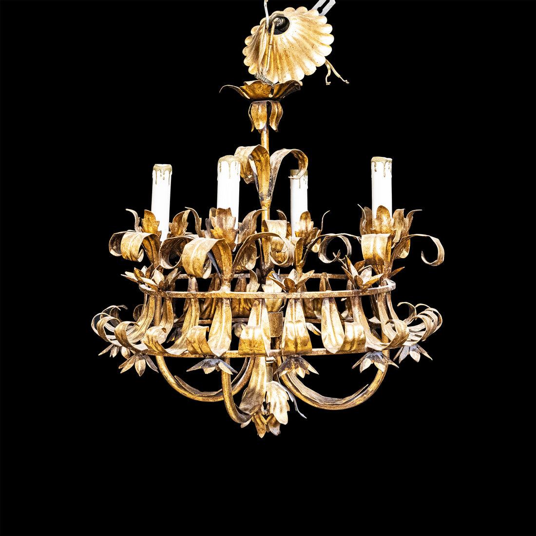 Four Light Gilt Metalwork Fixture - Leaf Motif