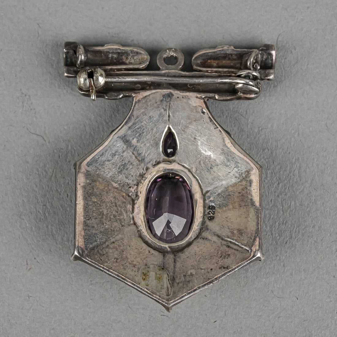 Art Deco Sterling Amethyst Marcasite Shield Pin Pendant
