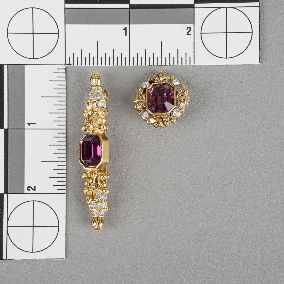 GIVENCHY Brooch And Clips Set - Gold Tone And Purple