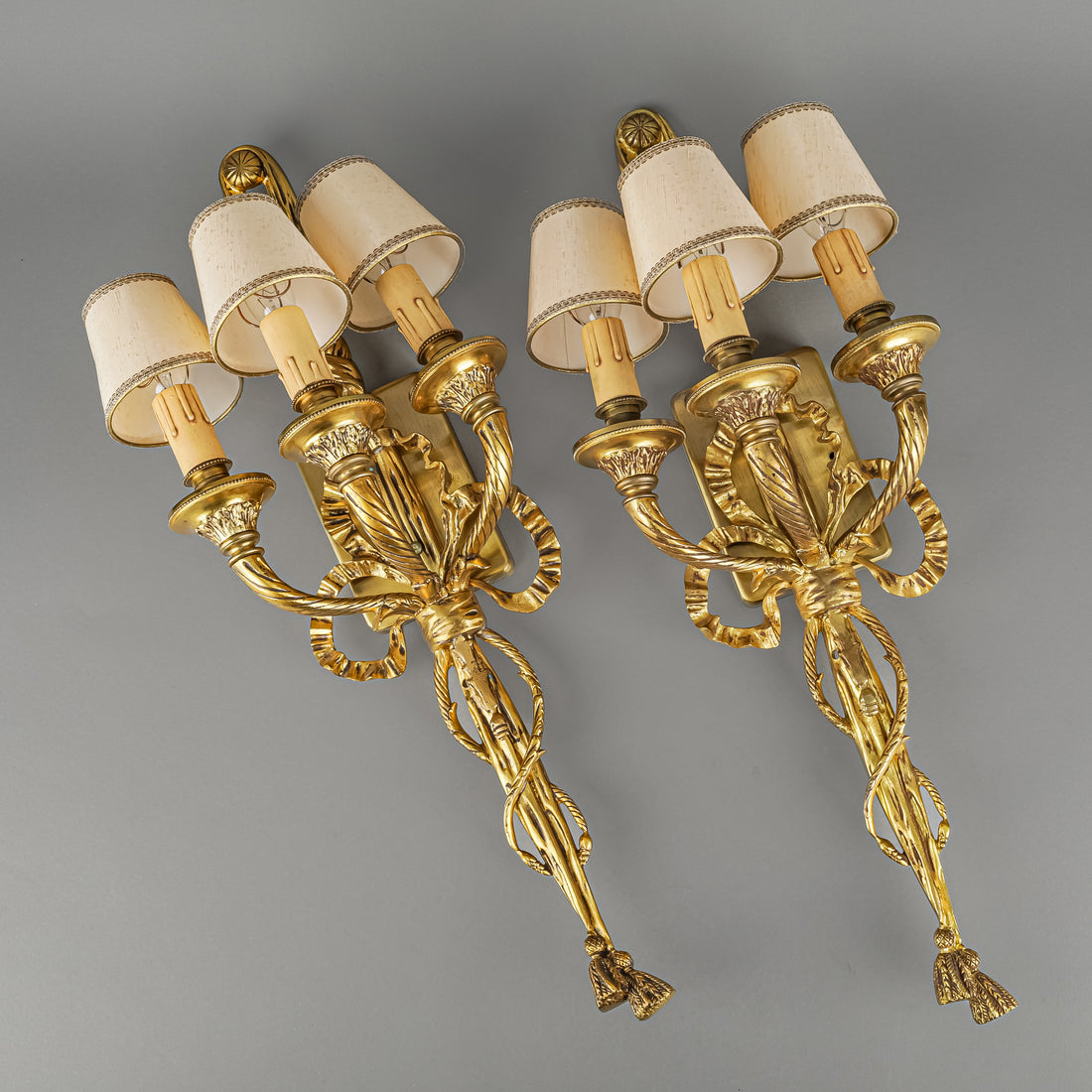 French Style Brass 3-Light Wall Sconces Set Of 2