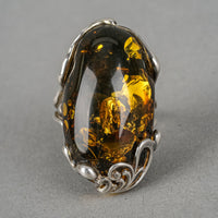 Sterling Green Amber Cabochon Ring