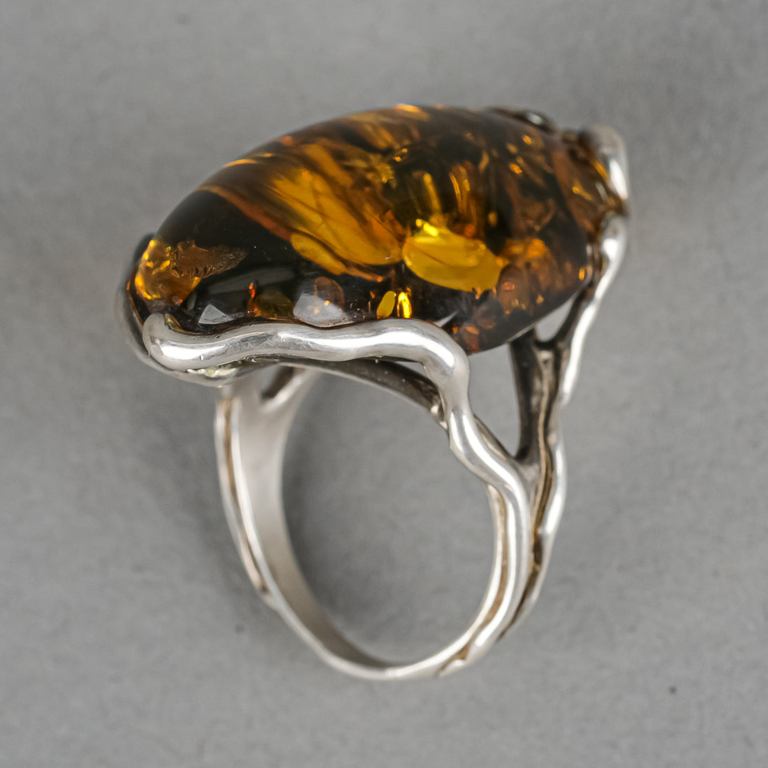 Sterling Green Amber Cabochon Ring