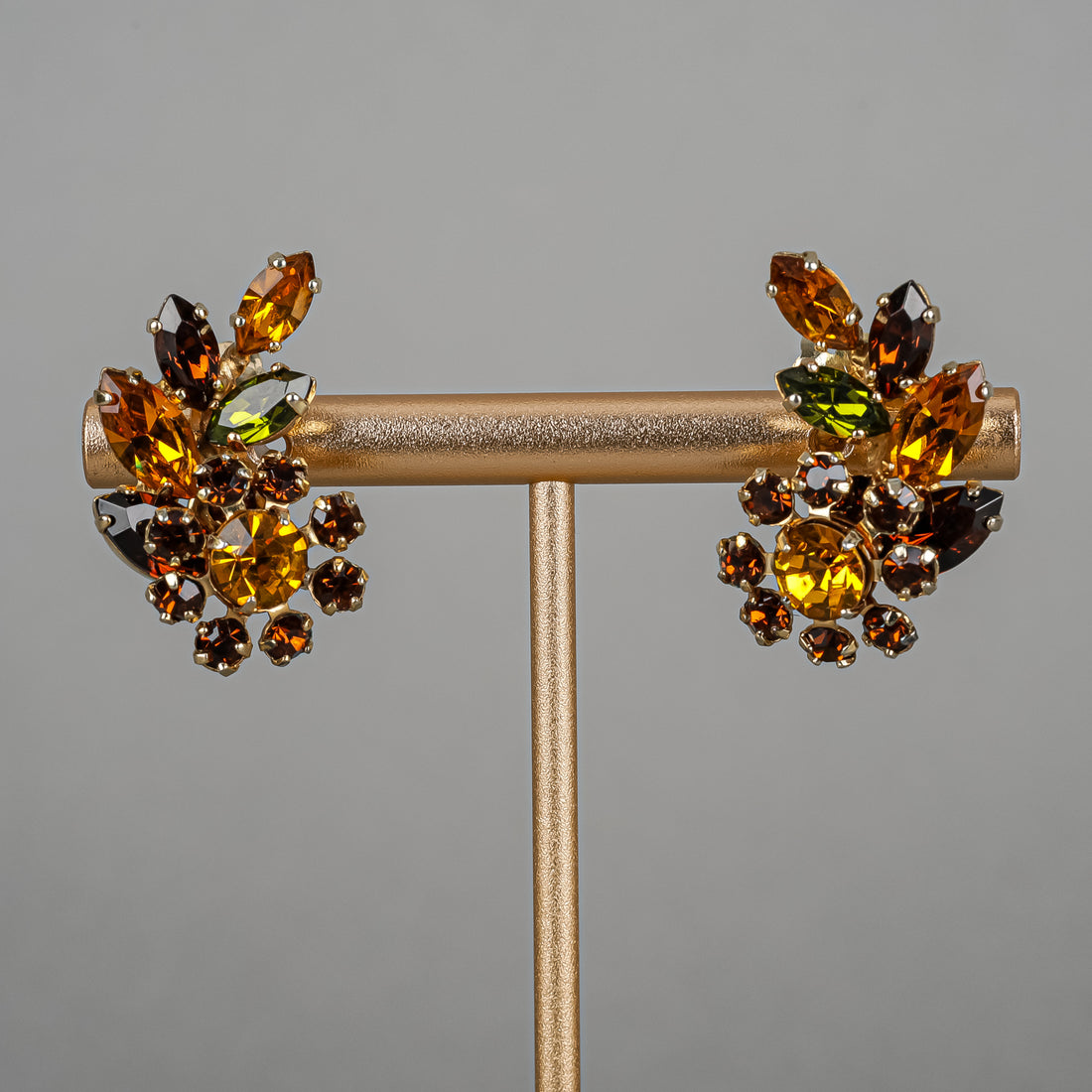 SHERMAN Brooch And Clips Set - Bronze Green Orange