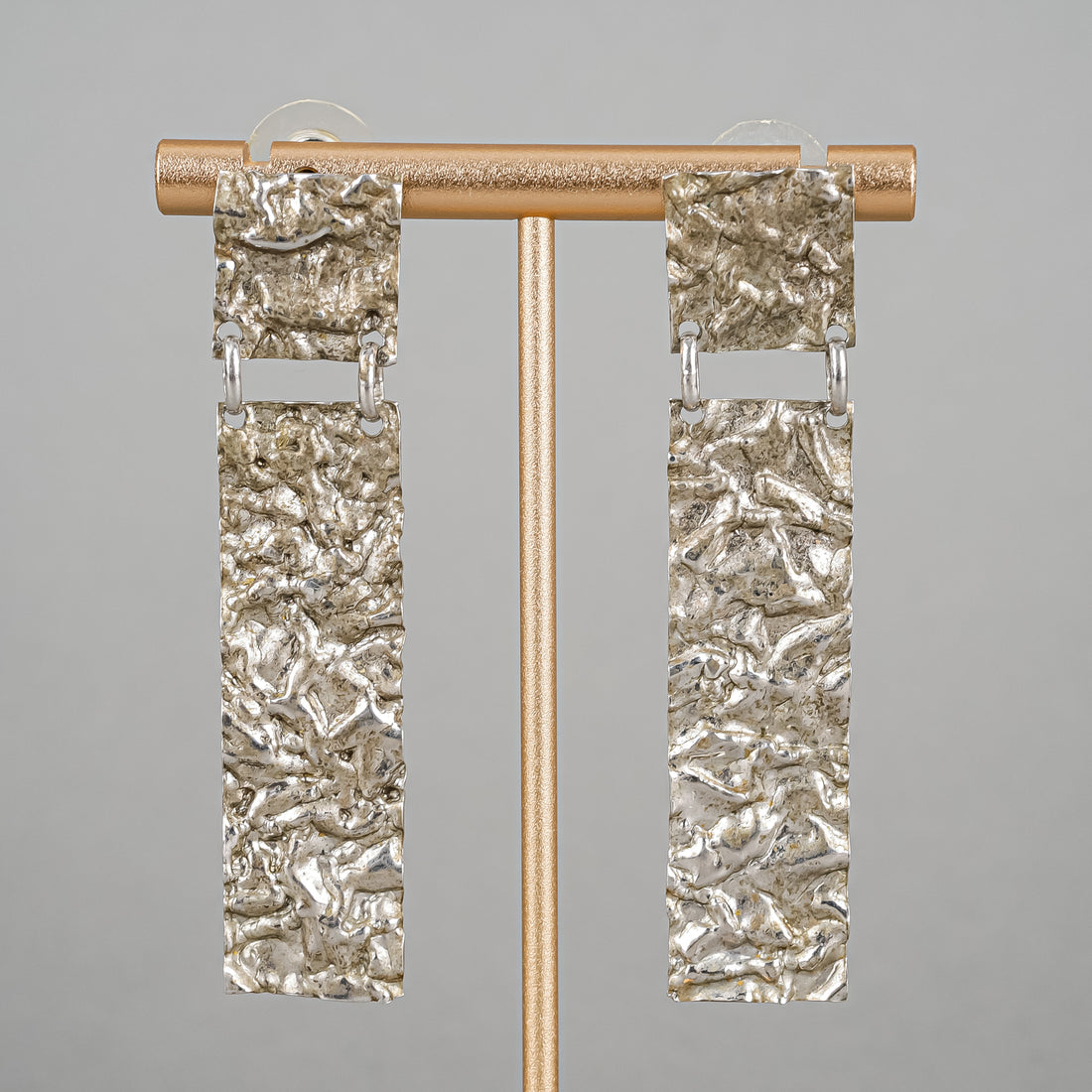 Sterling Rectangular Textured Hinged Drop Earrings