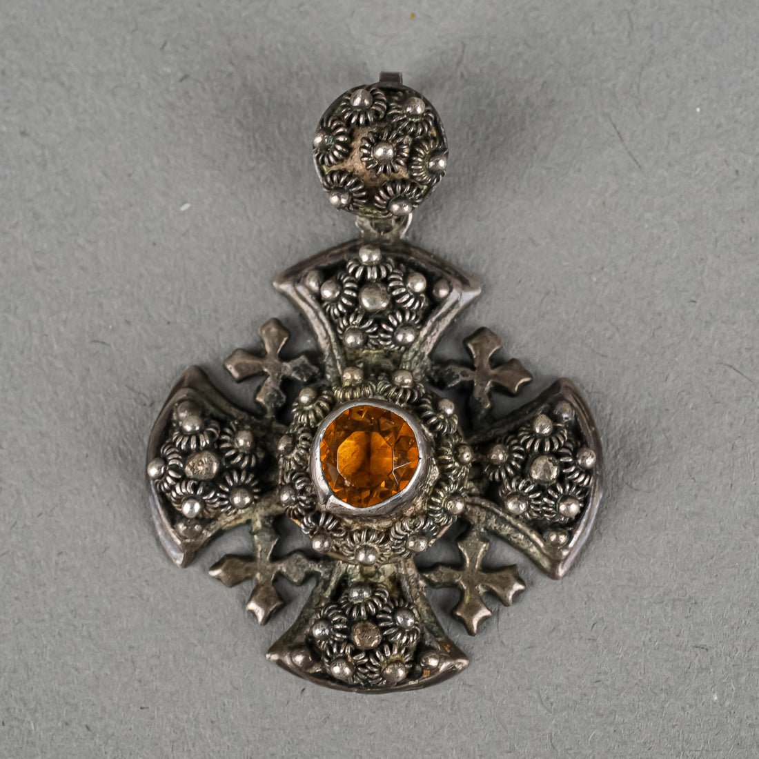 Silver Citrine Jerusalem Cross Pendant