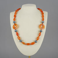 Chinese Export Carnelian Bead Enamelled Silver Bead Necklace