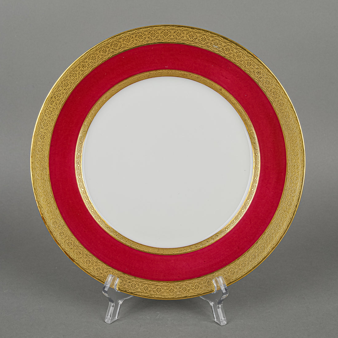 CHARLES AHRENFELDT LIMOGES Maroon And Gold Rimmed Dessert Plates Set Of 4