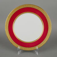 CHARLES AHRENFELDT LIMOGES Maroon And Gold Rimmed Dessert Plates Set Of 4