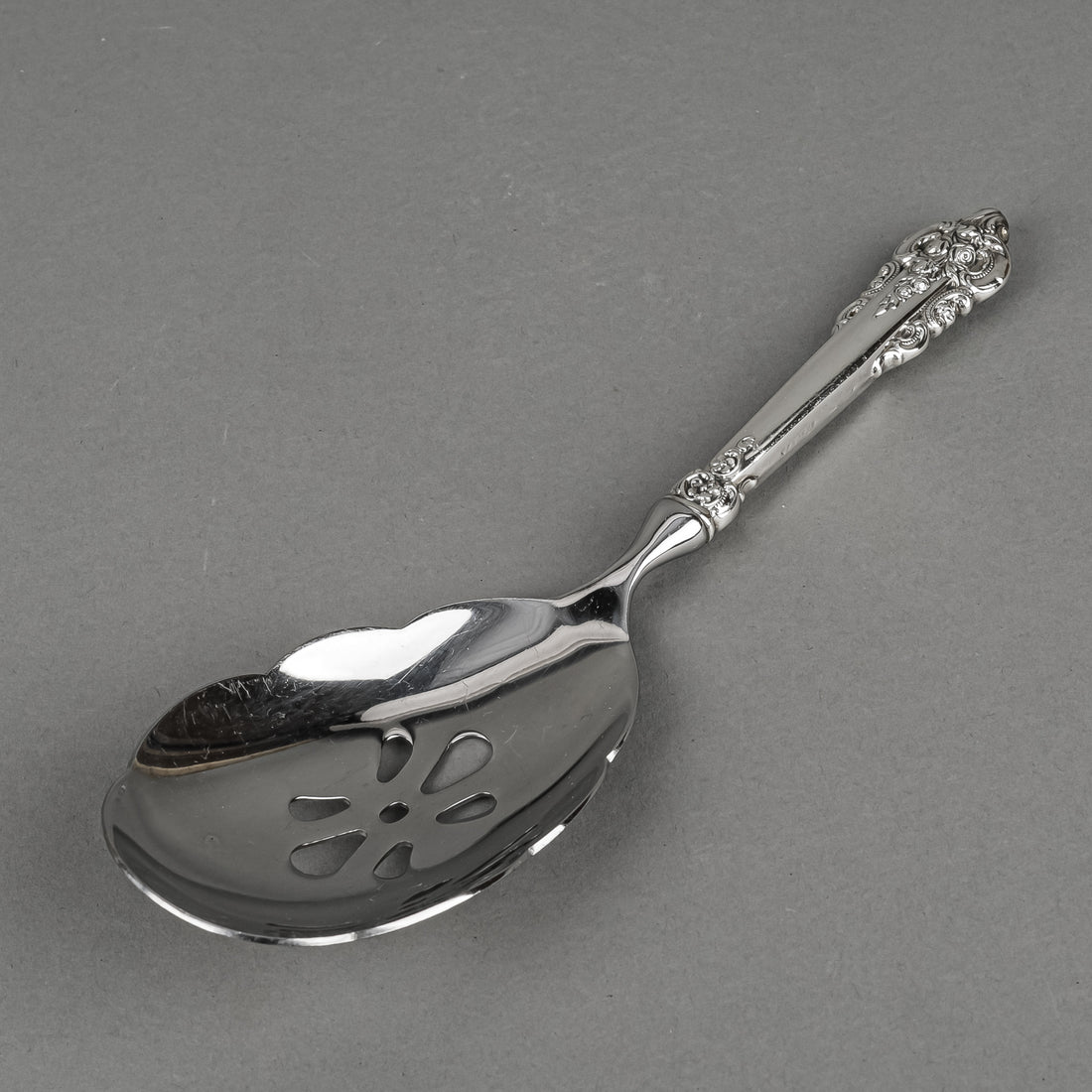 WALLACE Grande Baroque Sterling Handle And Stainless Steel Pierced Spoon