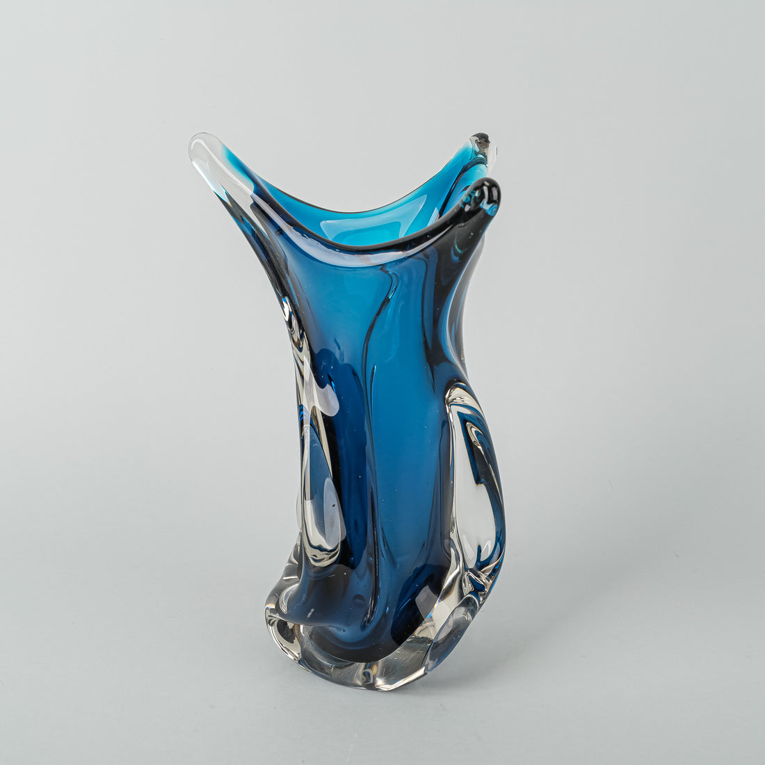 CHALET Free From Art Glass Twist Vase Blue