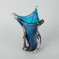 CHALET Free From Art Glass Twist Vase Blue