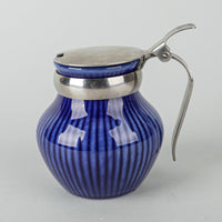 RORSTRAND Sweden F555 Pottery And Stainless Steel Mustard Pot - Blue