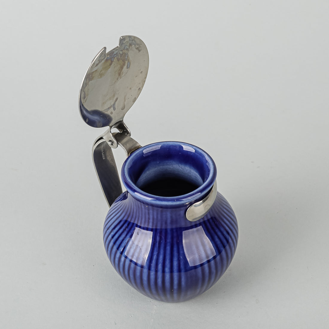 RORSTRAND Sweden F555 Pottery And Stainless Steel Mustard Pot - Blue