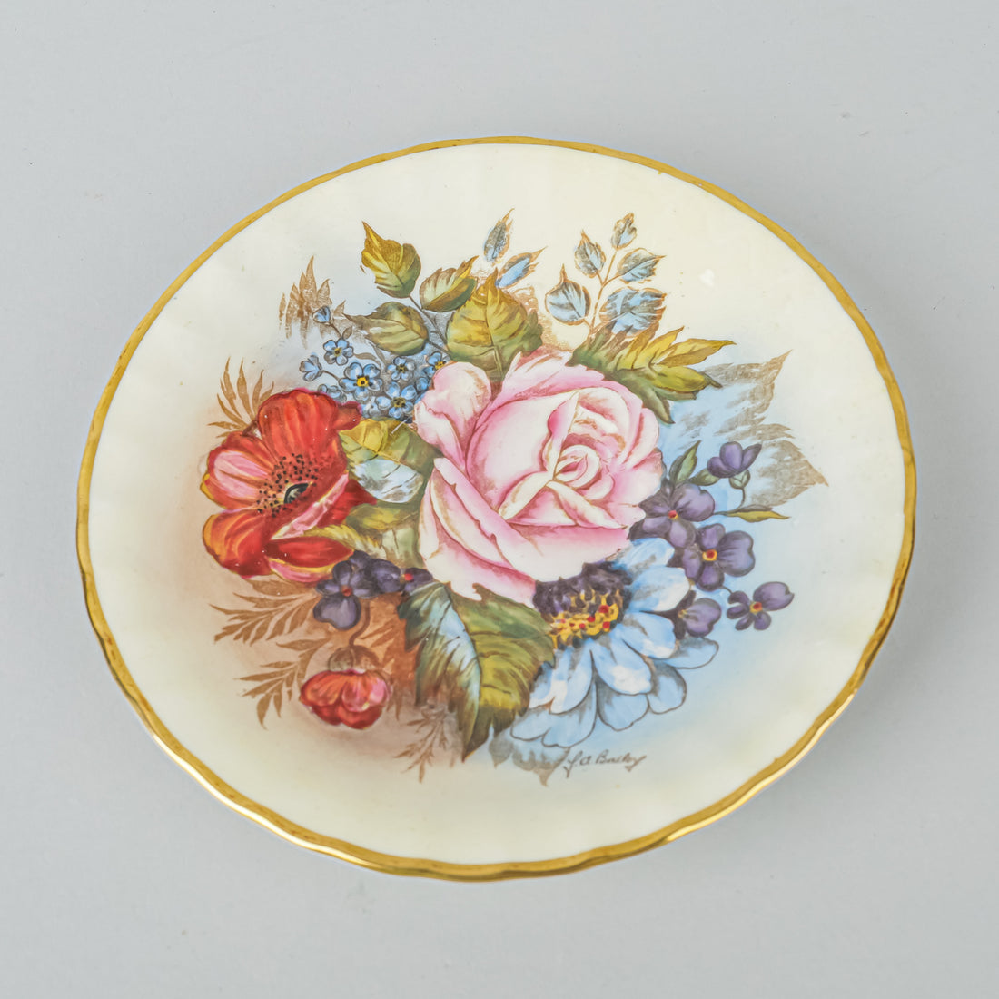 AYNSLEY Cup & Saucer 804 JA Bailey Cabbage Rose - Gold