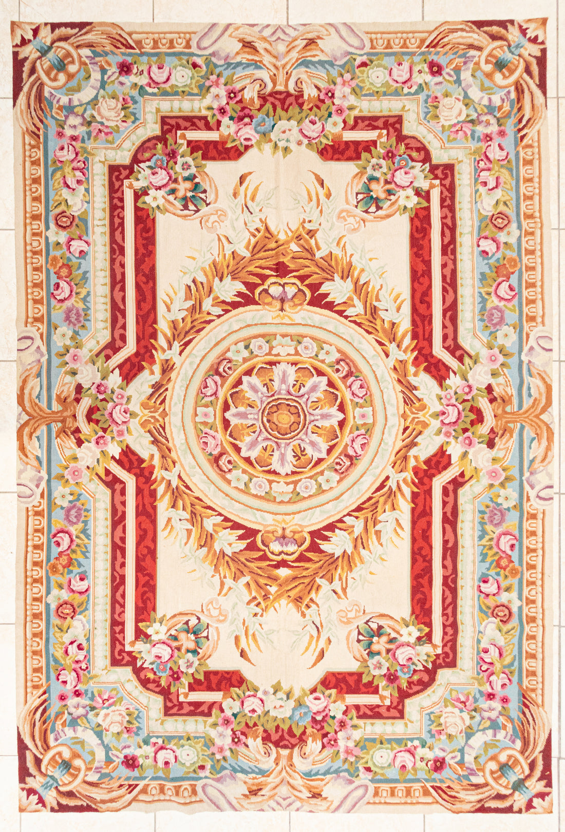 Wool Aubusson Needlepoint Style Flatweave Rug