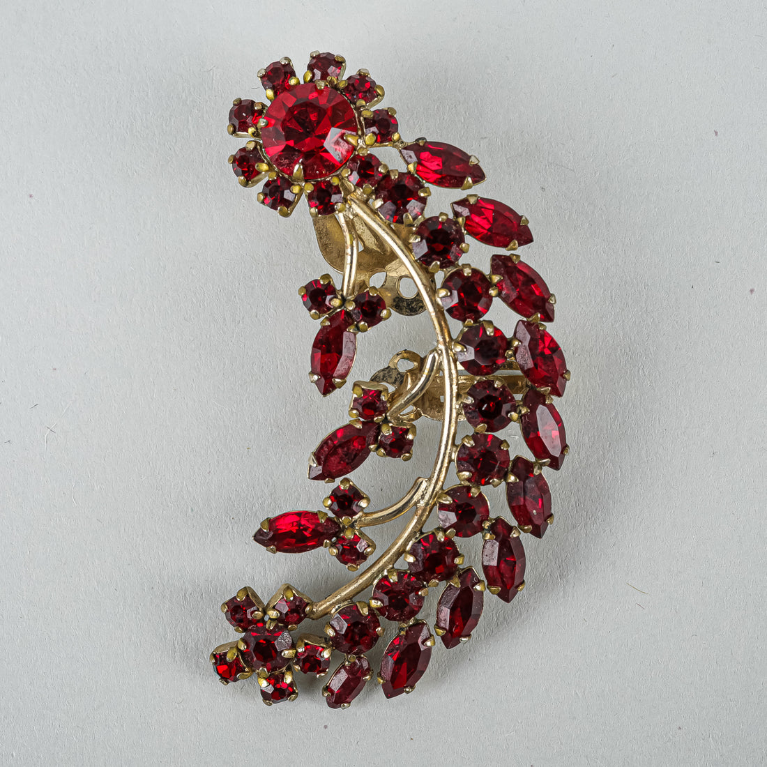 SHERMAN Red Rhinestone Floral Spray Dress Clip