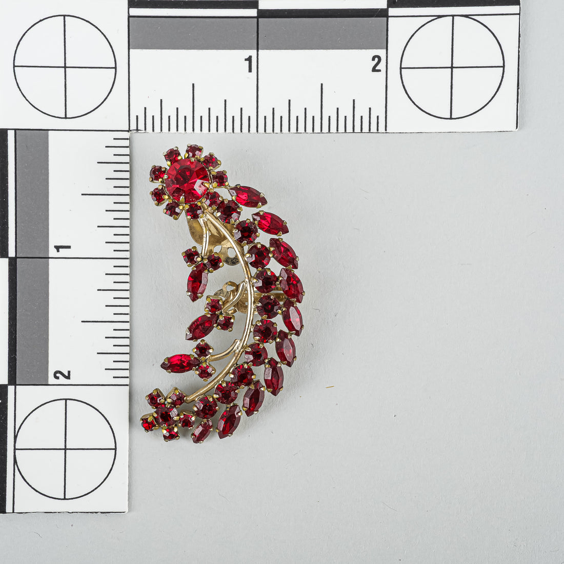 SHERMAN Red Rhinestone Floral Spray Dress Clip