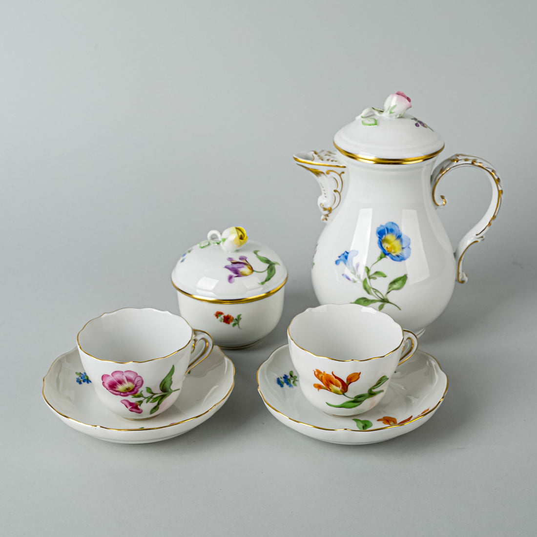 MEISSEN Hand Painted Floral 226 Coffee Set 8 Pieces