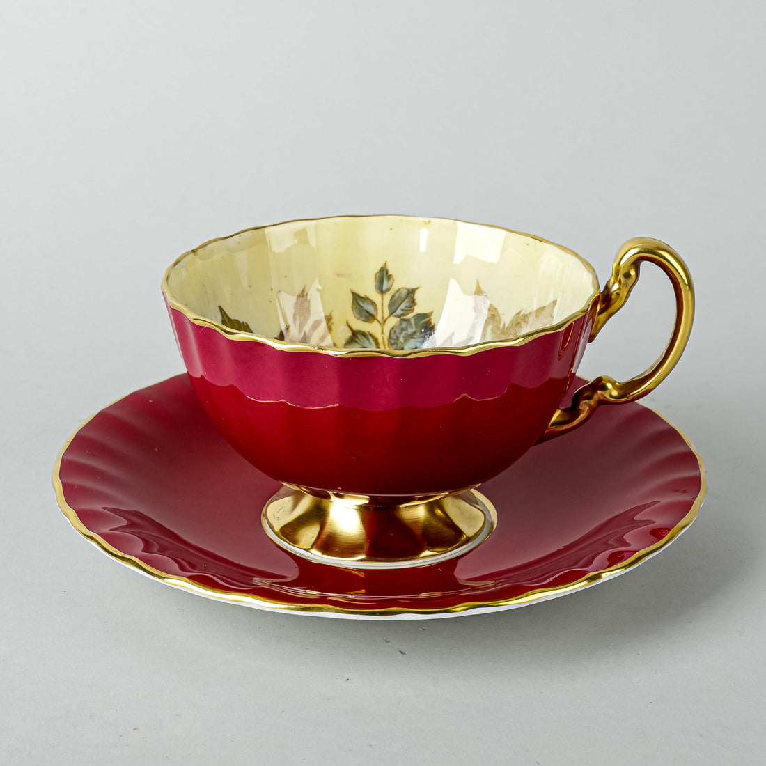 AYNSLEY Cup & Saucer C1033 JA Bailey Cabbage Rose - Red