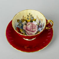 AYNSLEY Cup & Saucer C1033 JA Bailey Cabbage Rose - Red