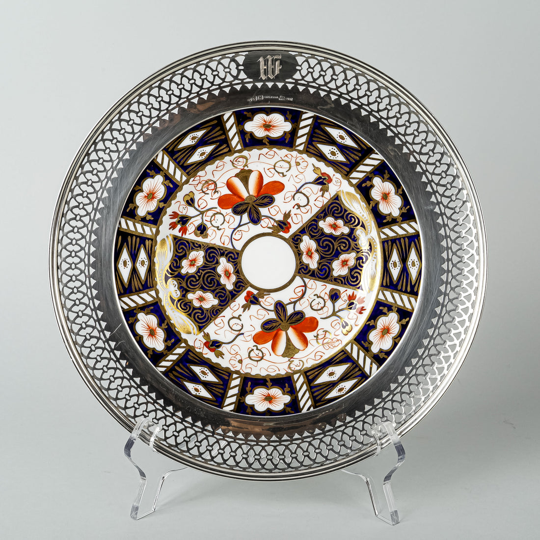 ROYAL CROWN DERBY Traditional Imari 2451 Plate Sterling Silver Rim