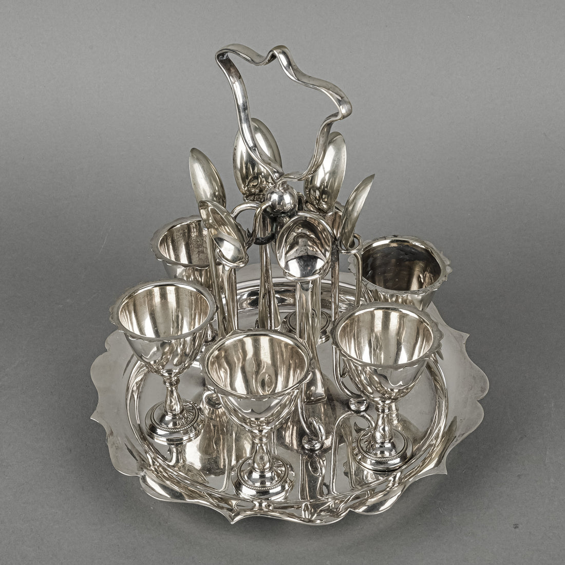 J.B.CHATTERLEY & SONS Silverplate Egg Cup Server 13 Pieces