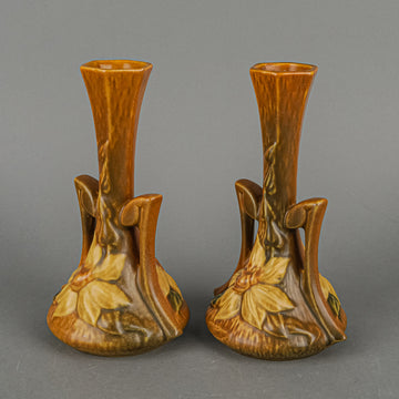 ROSEVILLE Clematis Bottle Vases Terra Cotta Set Of 2