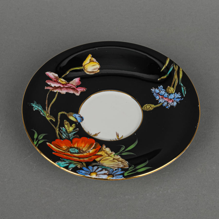 AYNSLEY Cup & Saucer 4156 Hand Painted Poppies Black Ground