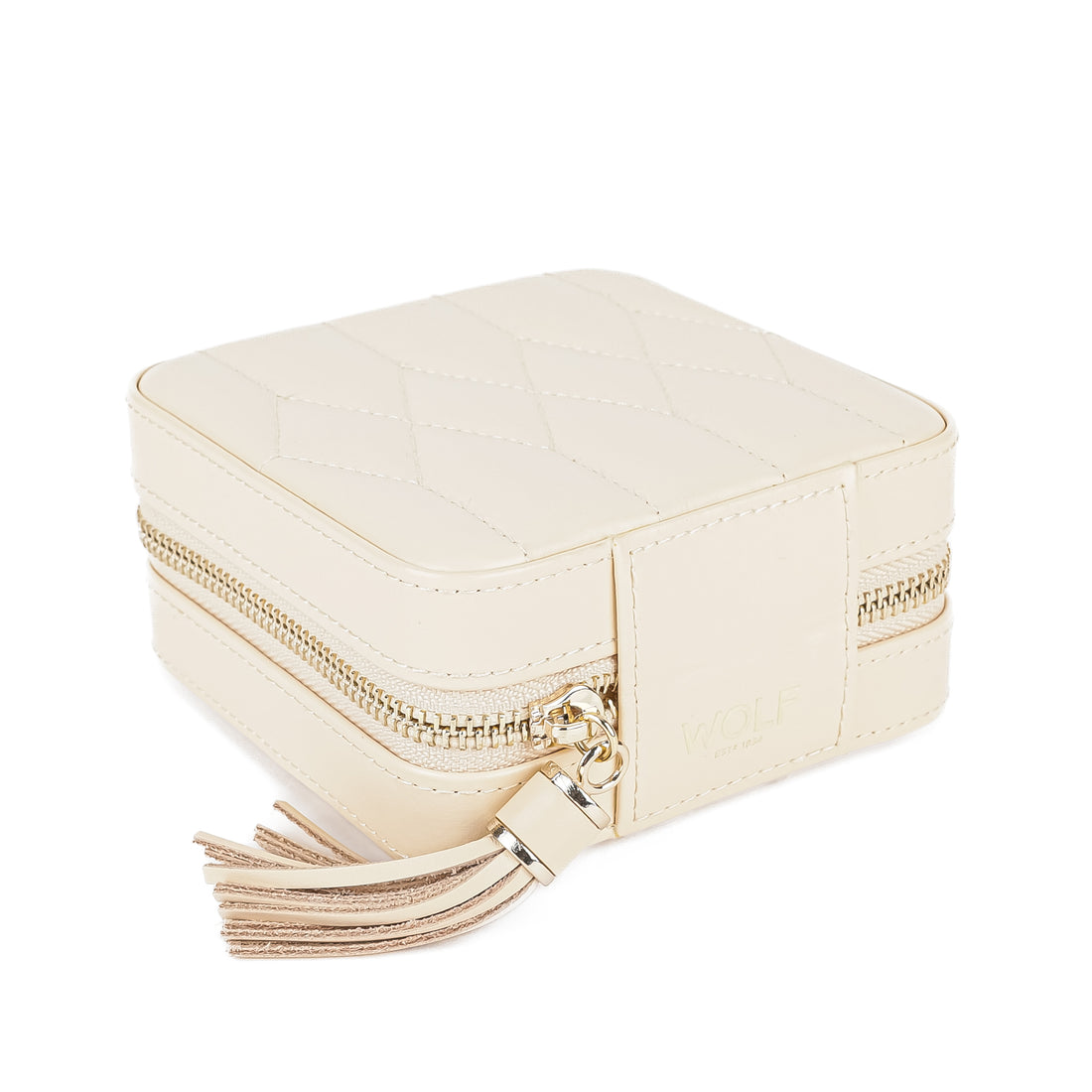 WOLF Caroline Zip Travel Case - Ivory Leather