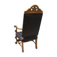 Vintage Carved High Back Arm Chair With Blue Upholsery