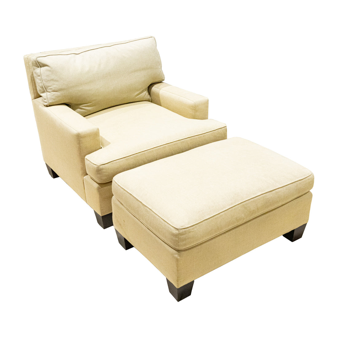 Baker Beige Upholstered Arm Chairs And Ottoman - Set of 2