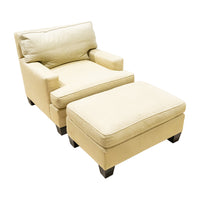 Baker Beige Upholstered Arm Chairs And Ottoman - Set of 2