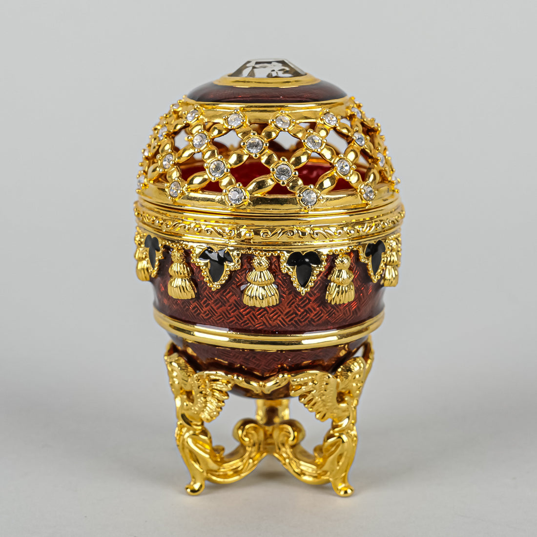 JOAN RIVERS Potpourri Gold Tone With Clear Cubic Zirconia Burgundy Egg