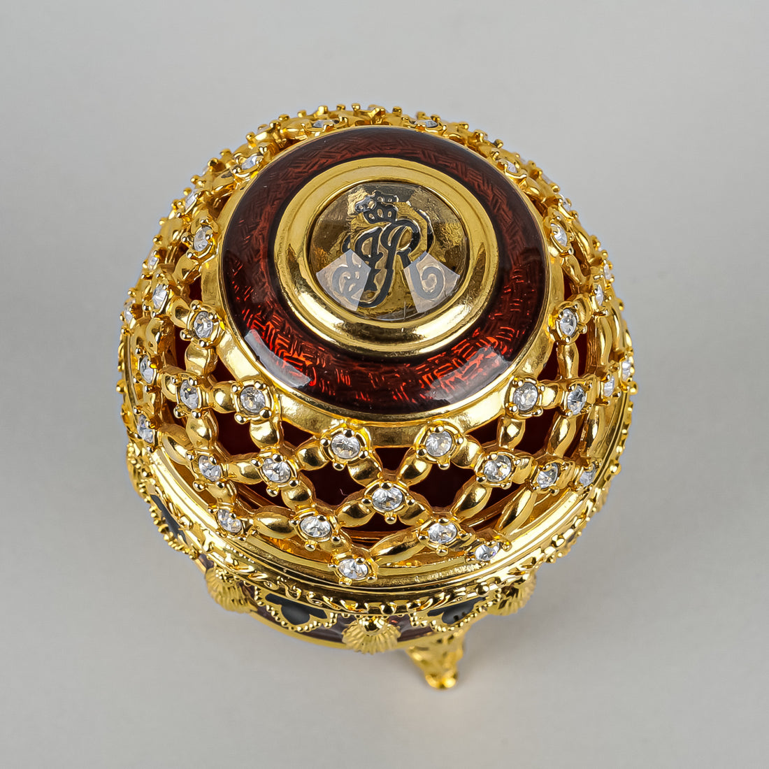 JOAN RIVERS Potpourri Gold Tone With Clear Cubic Zirconia Burgundy Egg