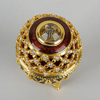 JOAN RIVERS Potpourri Gold Tone With Clear Cubic Zirconia Burgundy Egg