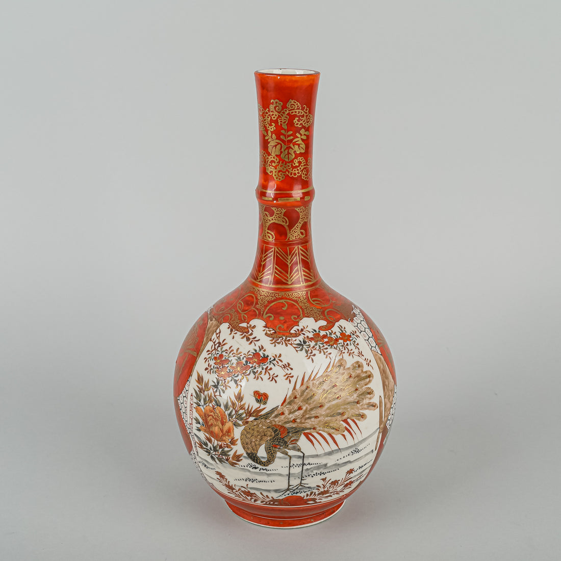 Japanese Hand Painted Kutani Ware Vase - Peacock