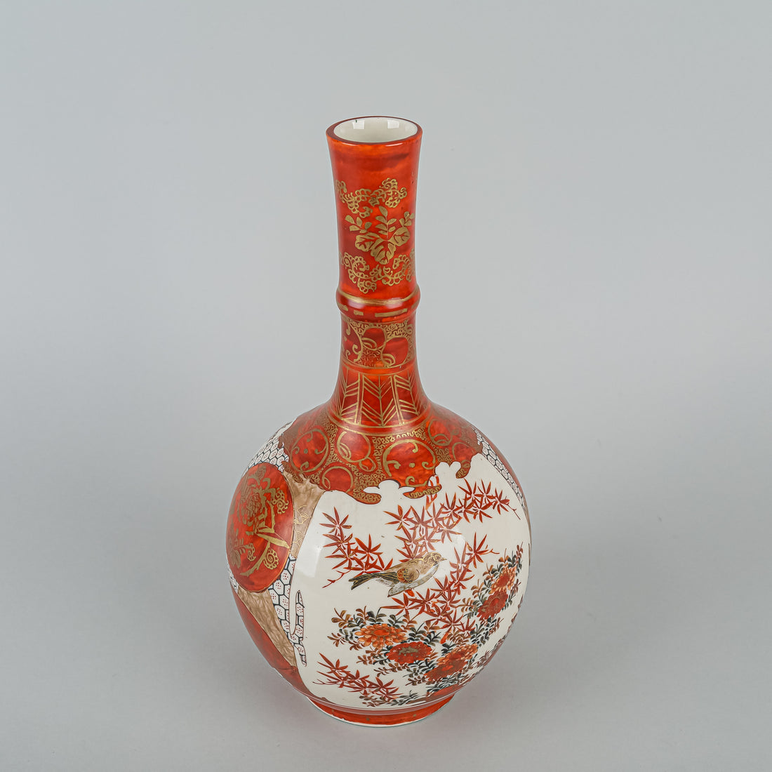 Japanese Hand Painted Kutani Ware Vase - Peacock