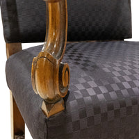 Vintage Carved High Back Arm Chair With Blue Upholsery