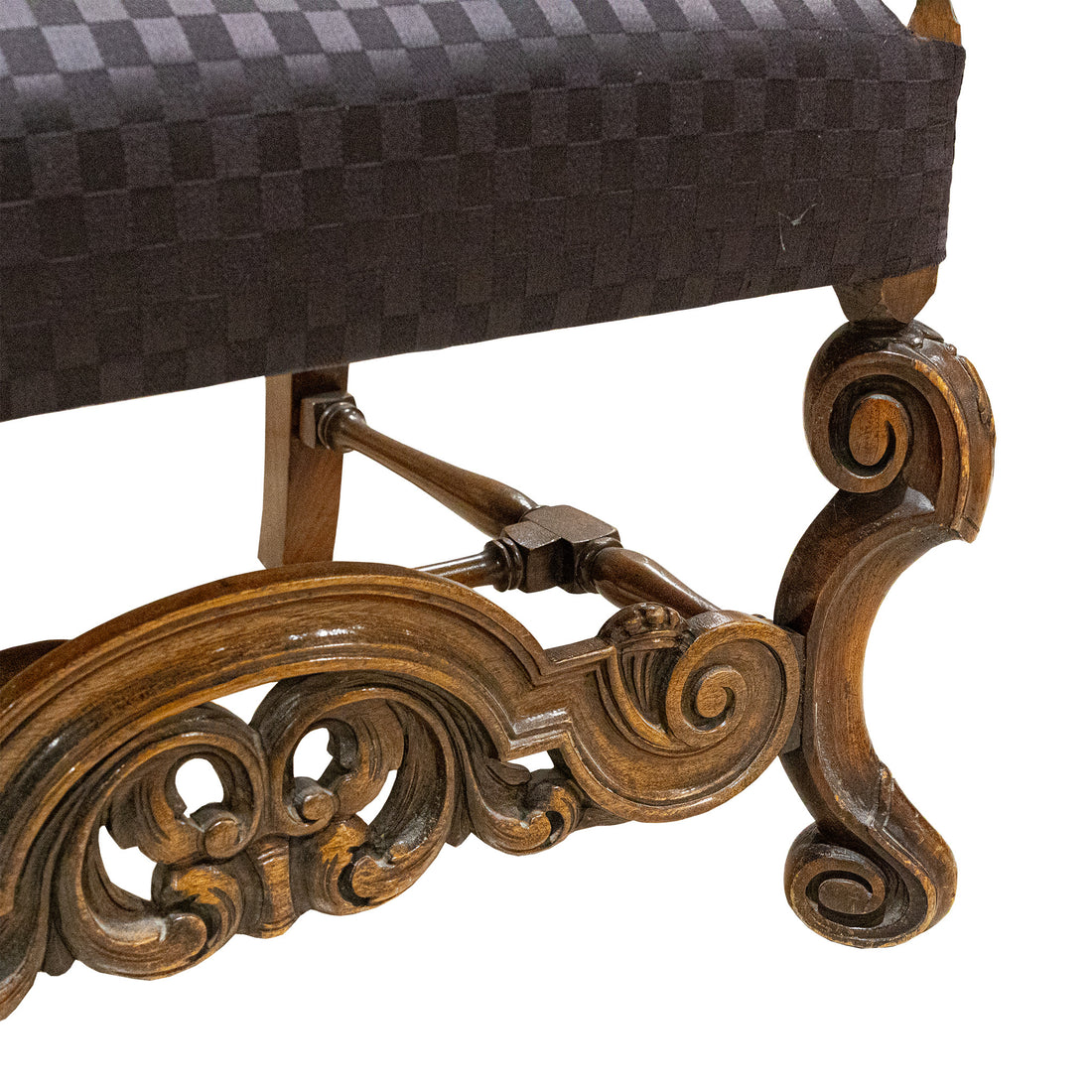 Vintage Carved High Back Arm Chair With Blue Upholsery