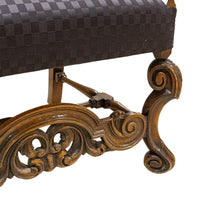 Vintage Carved High Back Arm Chair With Blue Upholsery