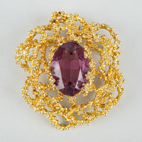 PANETTA Gold Tone Brutalist Synthetic Amethyst Pendant Brooch