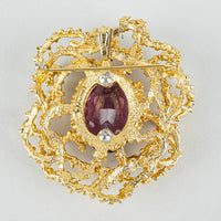 PANETTA Gold Tone Brutalist Synthetic Amethyst Pendant Brooch