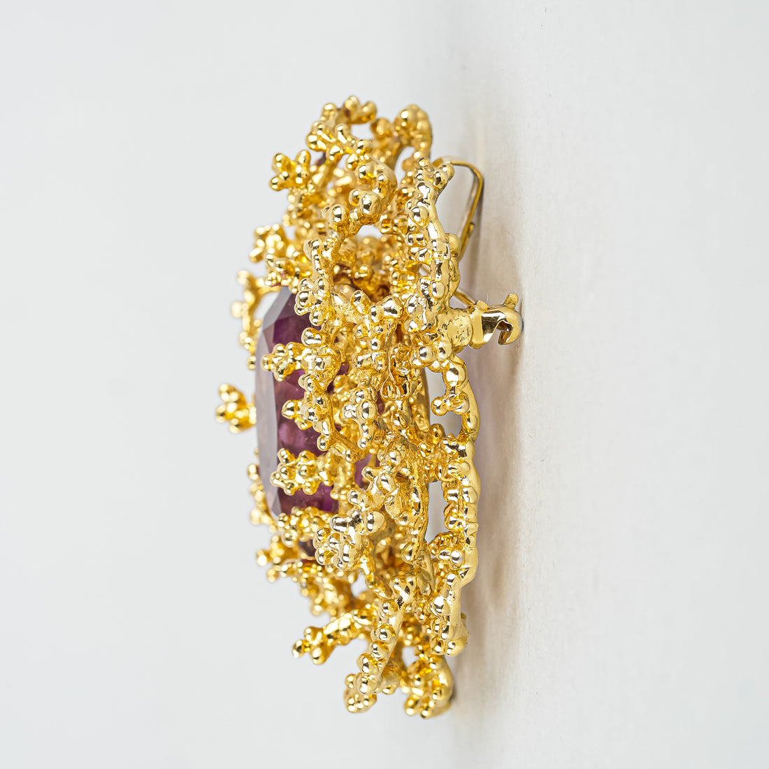 PANETTA Gold Tone Brutalist Synthetic Amethyst Pendant Brooch