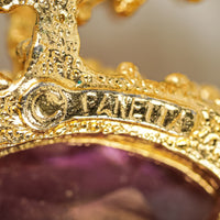 PANETTA Gold Tone Brutalist Synthetic Amethyst Pendant Brooch