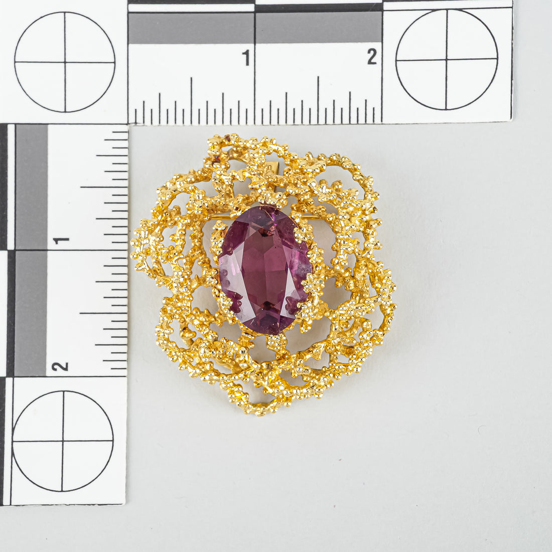 PANETTA Gold Tone Brutalist Synthetic Amethyst Pendant Brooch